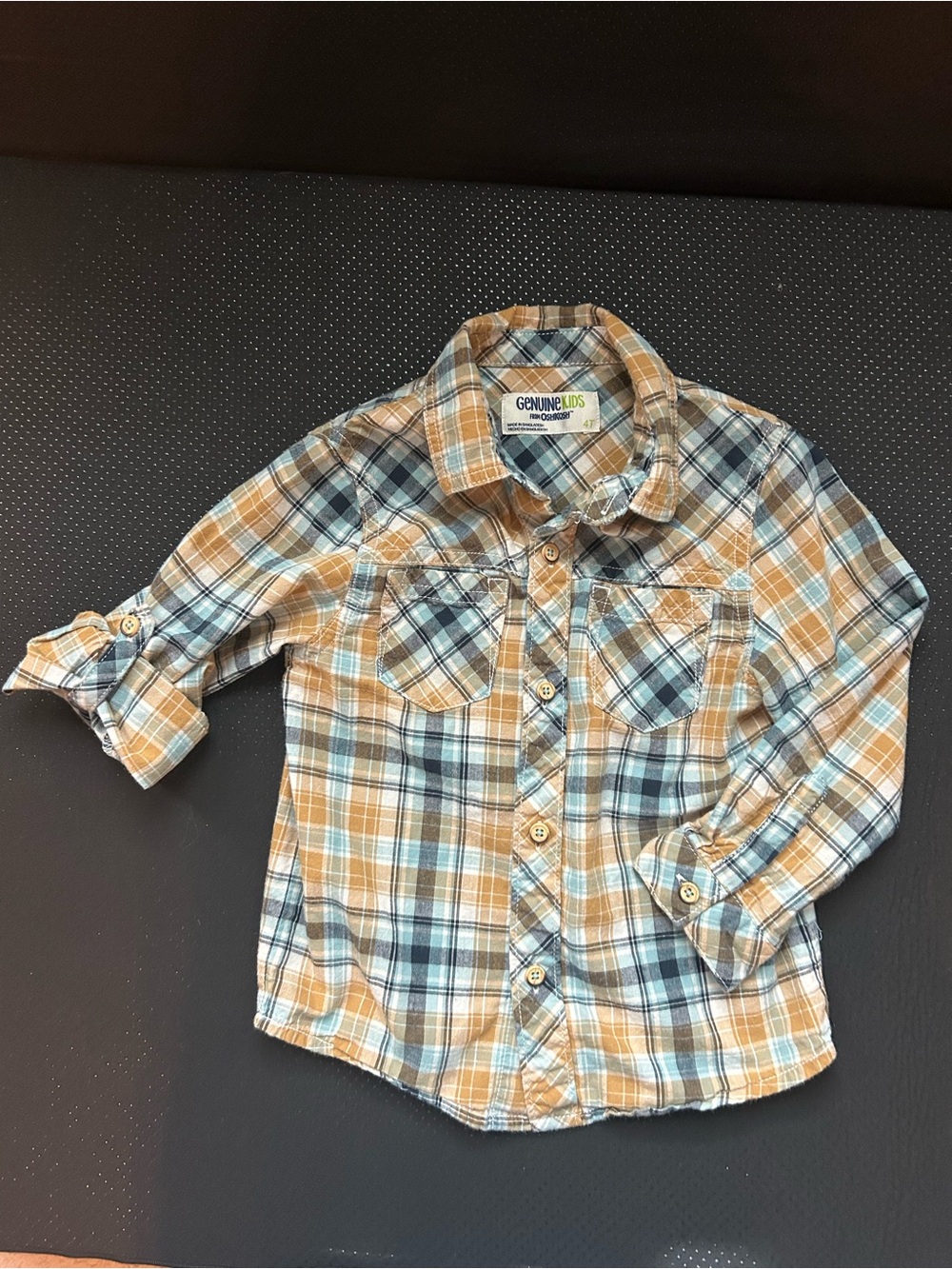 OshKosh B'gosh Plaid Button-Down Shirt in Tan and Blue